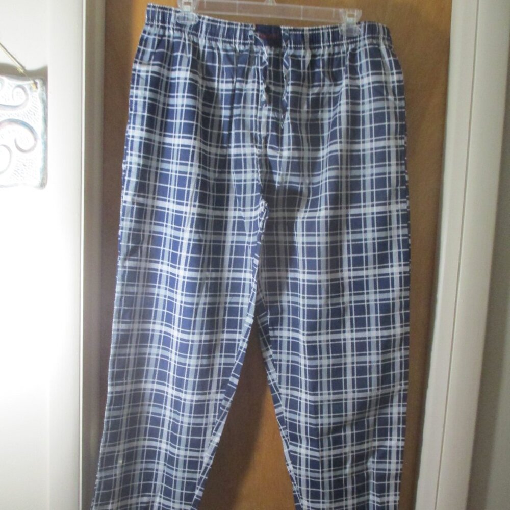 NEW Isotoner Men Pajama Pant Sz 2XL (44-46) Blue Plaid Cotton Blend Pockets